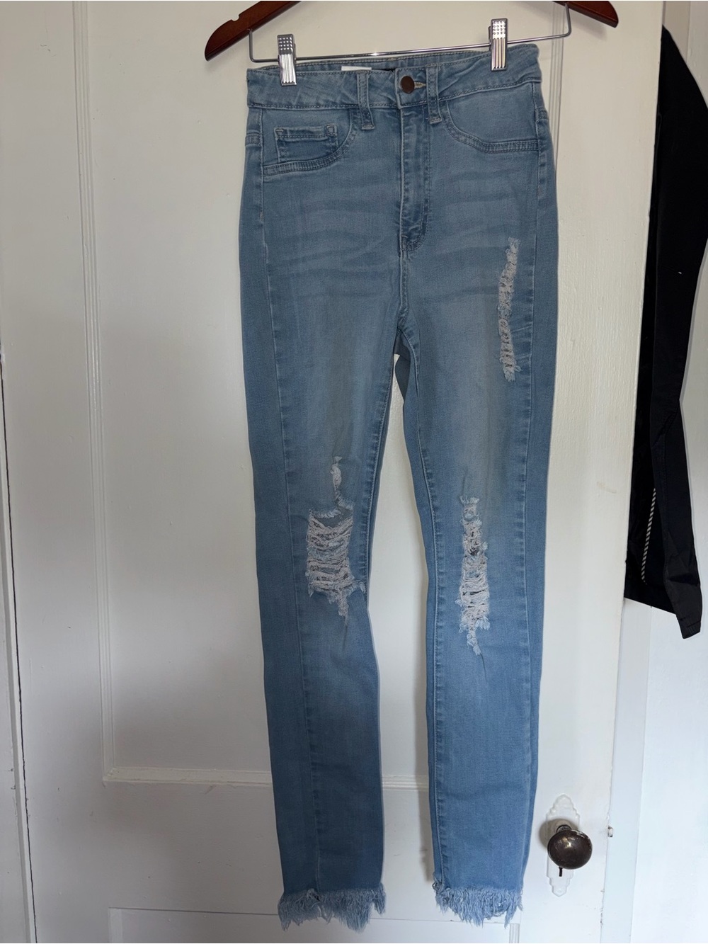 Fashion Nova Light Wash Distressed Skinny Jeans with Frayed Hem